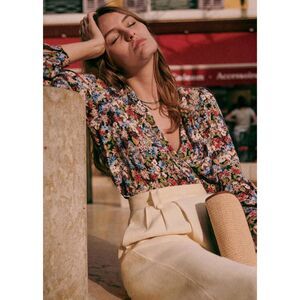 Sezane Abelia Blouse Fall is Blooming Floral Multicoloured Wrap V Neck Top 36 4